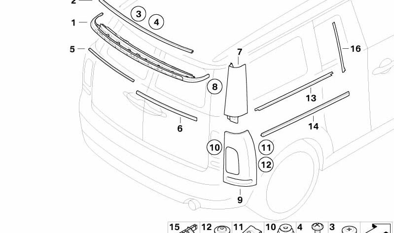 Dachzierleiste hinten OEM 51137168087 für MINI Clubman R55, R55 LCI. Originaler MINI.