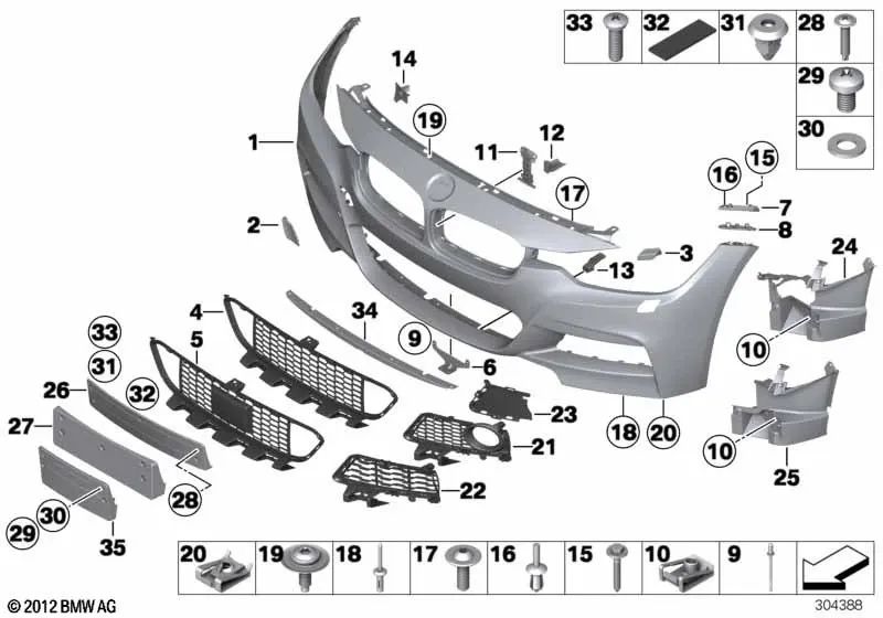Recepção direita para BMW F30, F31, F35 (OEM 51118054164). BMW original