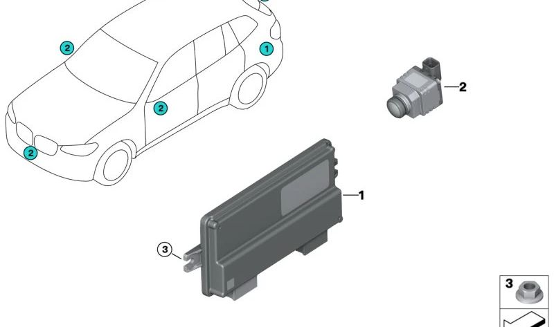 Modulo centrale Vista surround OEM 66535A7C9B0 per BMW 2 G42 (218i, 220d, 220i, 230i, M240I). Compatibile con Parkassystem Plus. BMW originale.