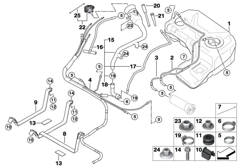 Fuel return line for BMW X5 E53 (OEM 16117175055). Original BMW
