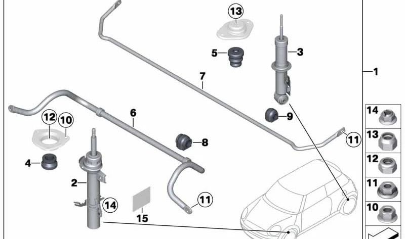 Muelle-amortiguador delantero izquierdo OEM 31316782719 para MINI R56, R56 LCI, Coupé R58... y más. Original MINI.