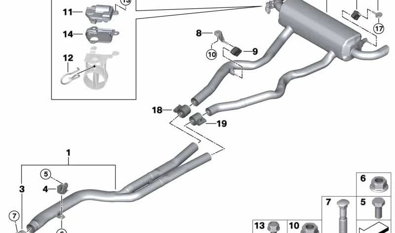 Tubo de escape delantero OEM 18305A086B8 para BMW Serie 3 G20 M340i (modelos con y sin xDrive). Compatible con motores B58D. Original BMW.