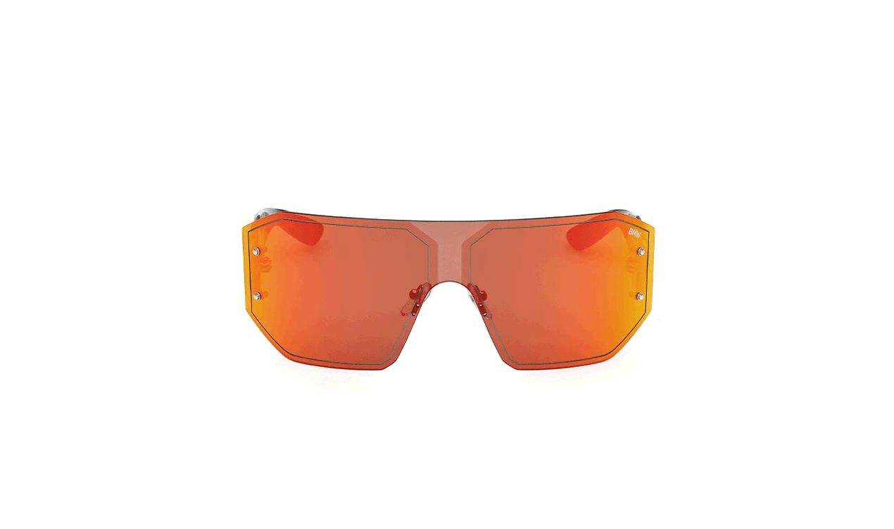 Gafas de sol BMW Vision OEM 80255B308B9 con lentes rojas espejadas y logo BMW en patillas. Unisex y originales para BMW {todos los modelos}. Accesorio de diseño 2024. Original BMW.