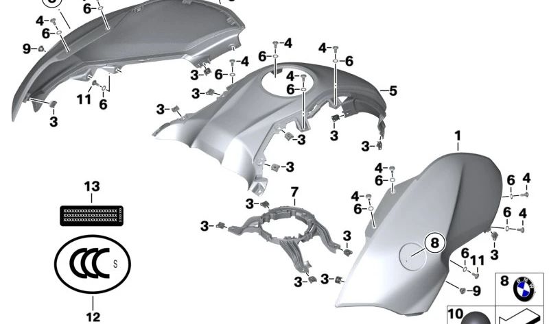 Revestimiento lateral derecho ROHTEIL/BLANCO OEM 46638534308 para motos BMW R1200R, R1250R (K53). Original BMW Motorrad.