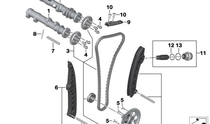 Juego de guías de cadena de distribución OEM 11008404490 para BMW Motorrad F 750 GS, F 800 GS, F 850 GS, F 900 GS, F 900 GS Adventure, F 900 R. Original BMW Motorrad.