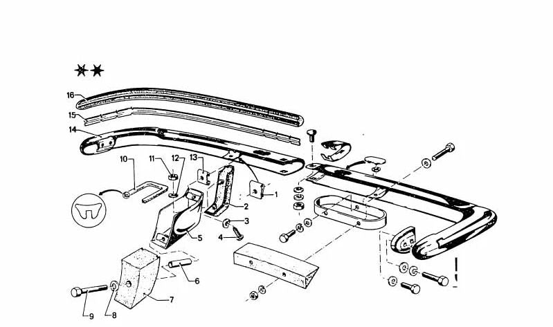 Rubber stop left rear bumper OEM 51121810973 for BMW E21. Original BMW.