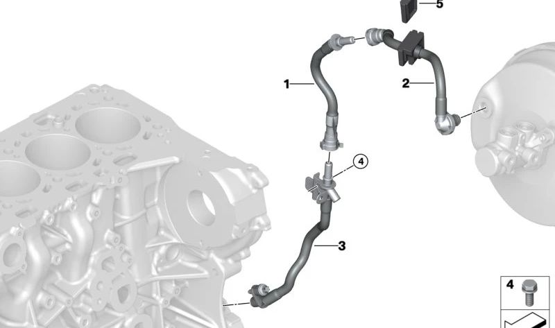 Tubo de vacío con conector OEM 11668648865 para BMW G30, G31, G38, G32. Pieza original BMW.