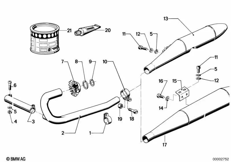 Tuerca de escape M52X2 OEM 18114090270 para motos BMW R50/5, R60/5, R75/5, R60/6, R75/6... y más. Original BMW Motorrad.
