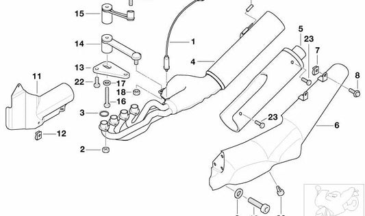 Sistema de escape con catalizador OEM 18127672581 para motos BMW K 1200 LT (K589). Original BMW Motorrad.