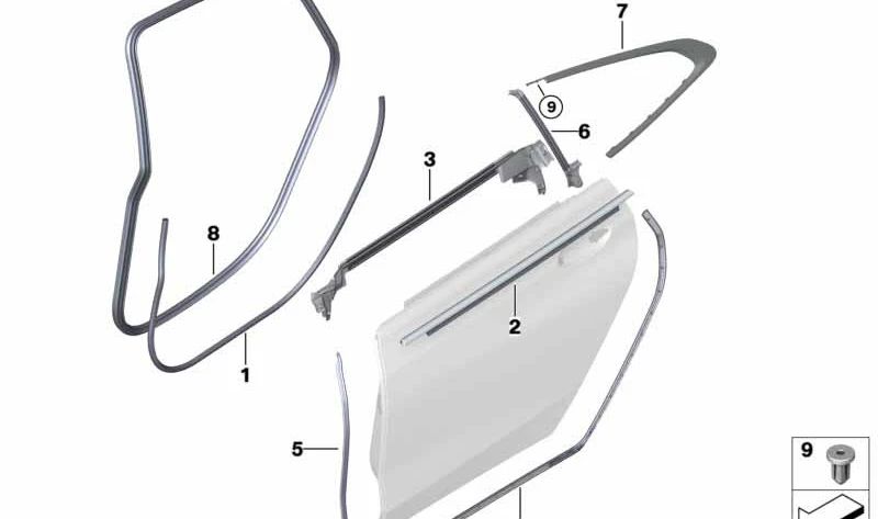 Junta de puerta trasera derecha OEM 51727475706 para BMW G32 y G32N. Recambio original BMW.