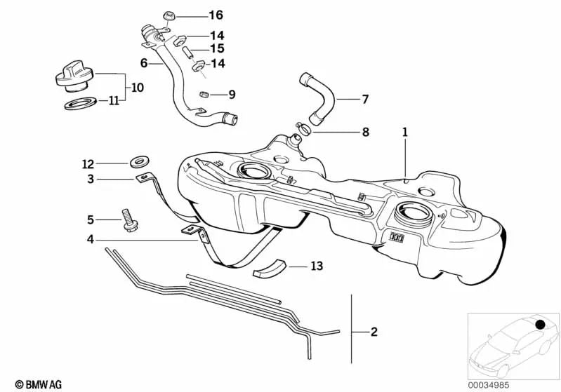 Tubo de depósito de combustible OEM 16111182831 para BMW Serie 3 E36 (10/1995 - 09/1999). Original BMW.