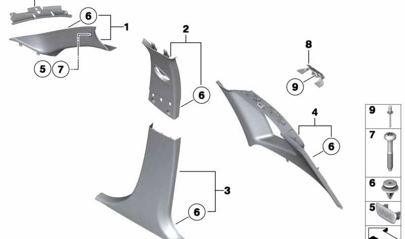 Embellecedor pilar B superior derecho gris OEM 51432990520 para BMW X1 E84 (todos los modelos: sDrive16d, sDrive16i, sDrive18d, xDrive28i). Original BMW.