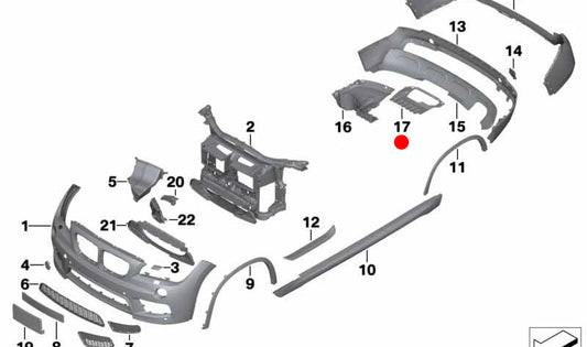 Unterer Heckdiffusor M-Paket OEM 51128037884 für BMW x1 E84. Original BMW Stück. Ideal, um die Sportästhetik zu verbessern oder die untere Erhöhung des Stoßfängers zu ersetzen.