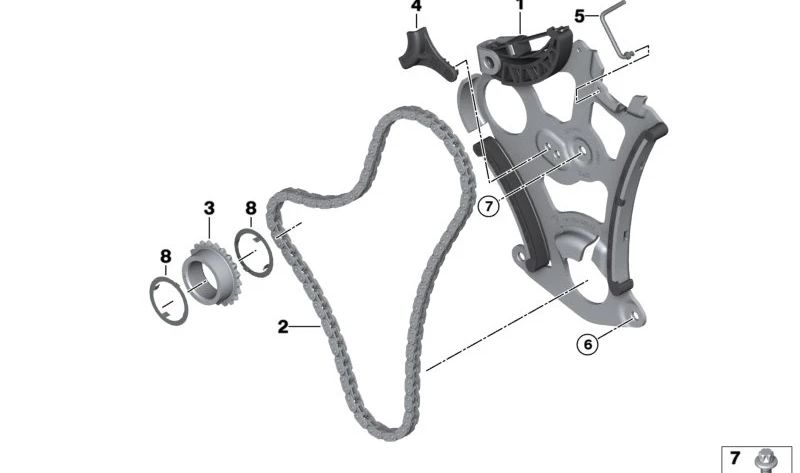Chain Piñón OEM 11417552899 pour BMW E81, E82, E87, E88, E90, E91, E92, E93, E60, E61, F10, F11, F18, E63, E64, E65, E66, F01, F02, E84, E83, F25, E70 E70, E70, E70, E70, E70, E70, E70 E86, E89. BMW d'origine.