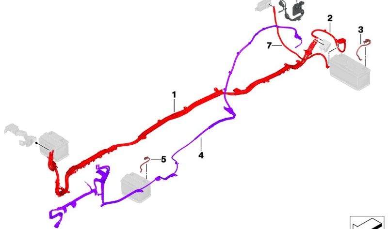 OEM 61125A69F75 Positive Battery Cable for BMW G05, G18, F95, G06, F96, G09, R50. Original BMW.