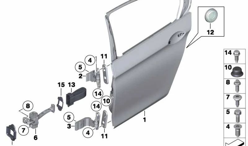 Tope de puerta trasera OEM 51227205181 para BMW F18 520Li, 523Li, 525Li, 528Li. Compatible con todos los modelos mencionados. Original BMW.