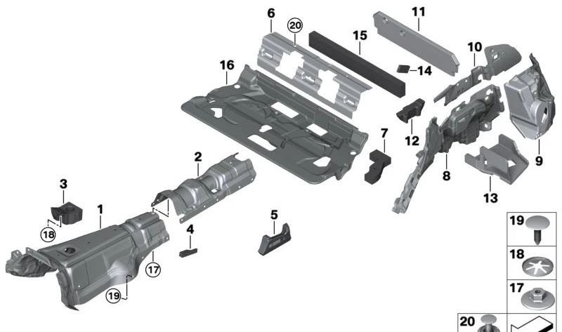 Isulador acústico esquerdo do tronco OEM 51489873661 para BMW X5 G05, X6 G06, X7 G07, XM G09. Compatível apenas com versões indicadas. BMW original.
