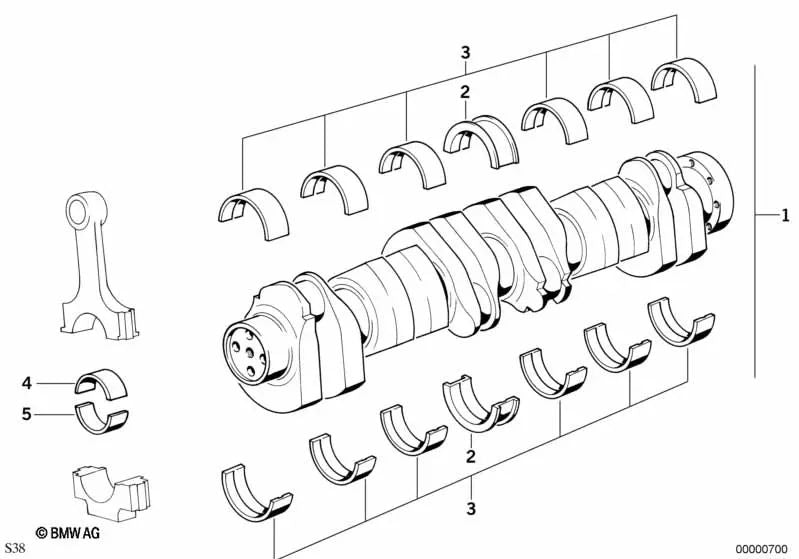 Casquillo de cojinete guía azul para BMW E12, E28, E34, E24, E23, E32 (OEM 11211261038). Original BMW