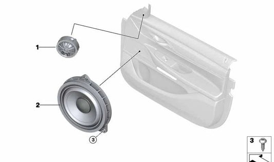 Altavoz de medios High-End Sound System OEM 65132622775 para BMW G05, F95, G06, F96, G07. Original BMW.