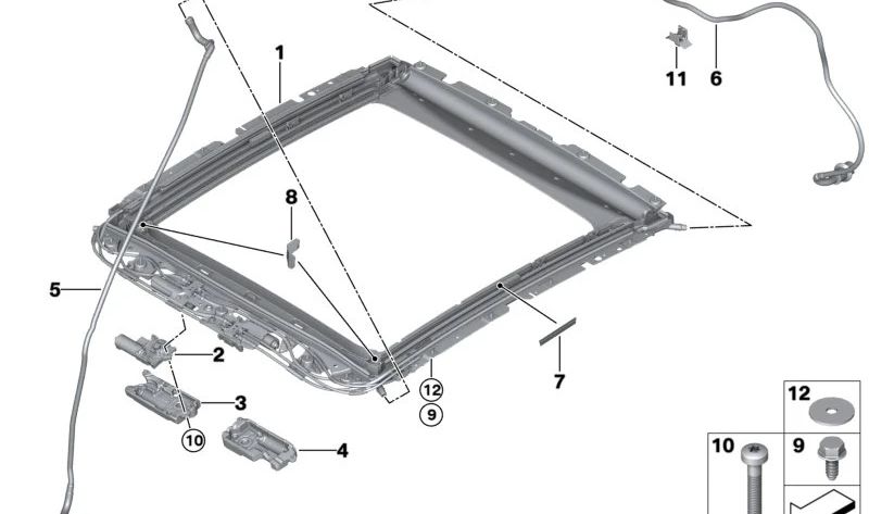 Panoramic roof frame OEM 54109448561 for BMW X5 (F95) and BMW X7 (G07). Original BMW