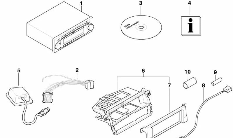 Adaptador de radio OEM 65900410495 para BMW E46. Compatible con modelos originales BMW.