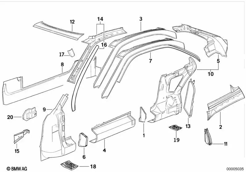 Soporte lateral derecho OEM 41218108448 para BMW 8' E31 840Ci, 850Ci, 850CSi. Original BMW.