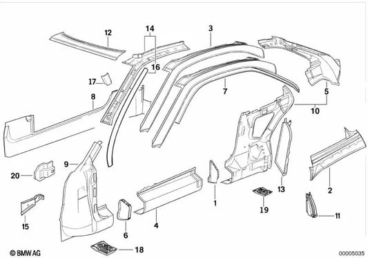 Coluna A externa direita OEM 41218108442 para BMW Série 8 E31. BMW genuíno.