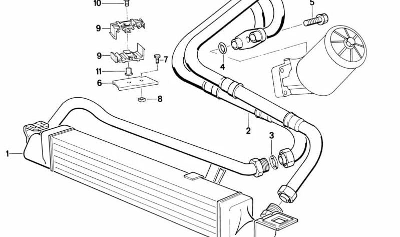 Tubería de refrigeración de aceite OEM 17212226381 para BMW E34 M5 (modelos HC91, HC92, HD91, HD92, HD93, HD98, HJ91). Original BMW.