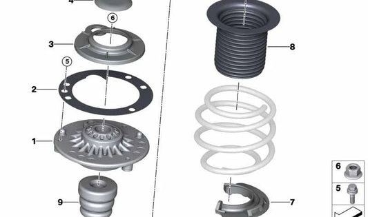 Soporte de empuje delantero OEM 31305A04C10 para MINI F55, F55 LCI, Cabrio F57, Cabrio F57 LCI. Original MINI.