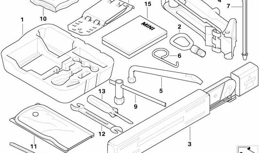 Bandeja de herramientas OEM 71111501931 para MINI R50, Cabrio R52. Original MINI.
