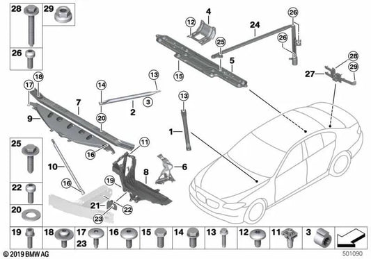 Barra estabilizadora trasera izquierda para BMW Serie 5 F10, F11, F18 Serie 6 F06, F12, F13 Serie 7 F01, F02, F04 (OEM 51717180315). Original BMW.