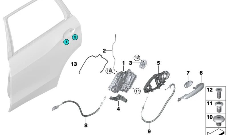 Cavo Bowden per OM 51227430927 Manico della porta posteriore per BMW G05, G18, F95. BMW originale.