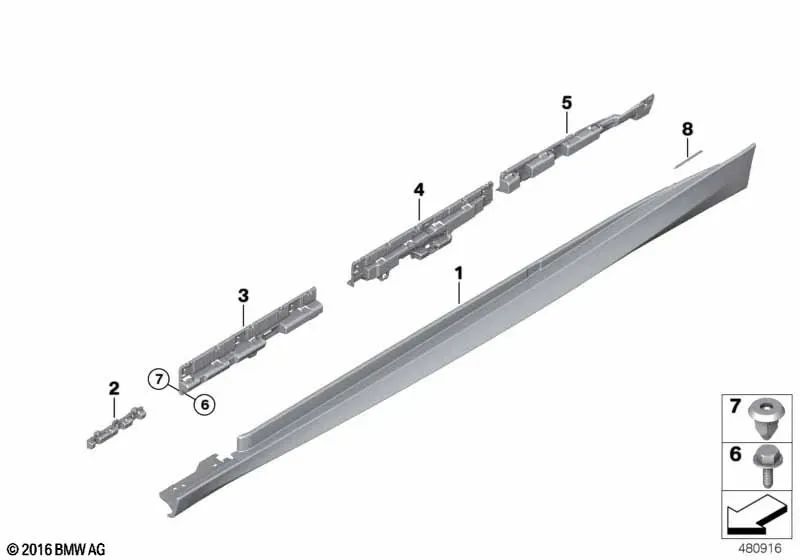 Door sill trim for BMW 3 Series F34, F34N (OEM 51778061652). Original BMW.