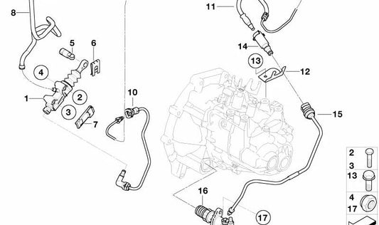 Tubería de presión de embrague OEM 21527509238 para MINI R50, R52, R53. Original MINI.