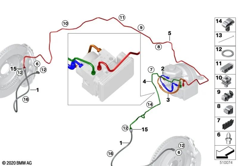 Suporte de tubo de freio triplo OEM 34326799264 para BMW F20, F21, F22, F30, F32, F80, F82... e muito mais. BMW genuíno.