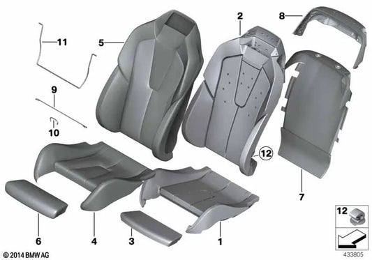 Pieza de gomaespuma respaldo asiento delantero OEM 52108055502 para BMW F06, F12, F13, M6. Original BMW.