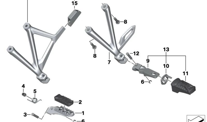 Soporte descansa-pies trasero derecho OEM 46718556264 para motos BMW R 1200 GS, R 1250 GS, R 1200 GS Adventure. Original BMW Motorrad.