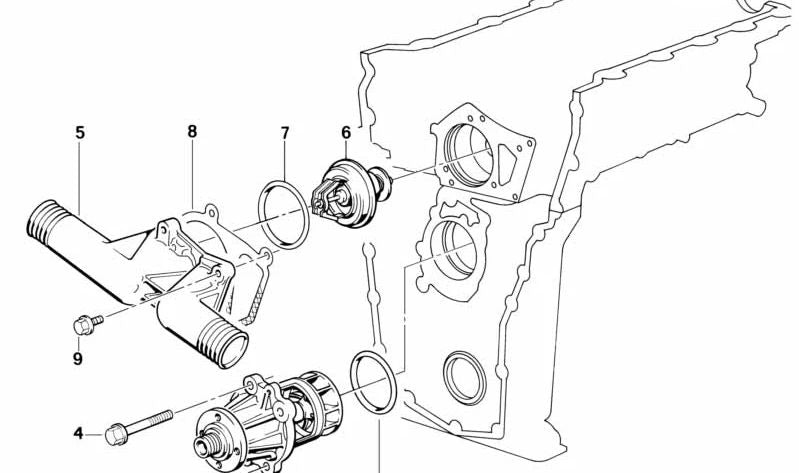 Brida de conexión OEM 11531721966 para BMW E30 y E36. Pieza original BMW, parte del sistema de refrigeración (bomba de agua/termostato).