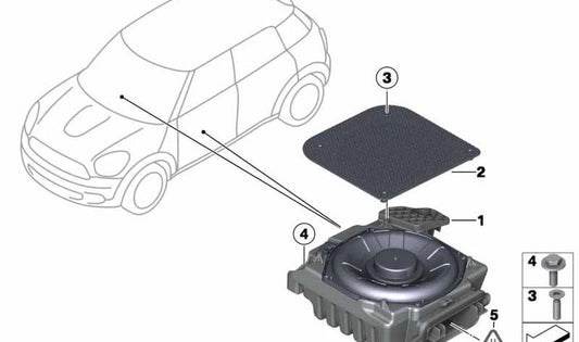 Altavoz central de graves derecho OEM 65139239778 para MINI Countryman R60, Paceman R61. Original MINI.
