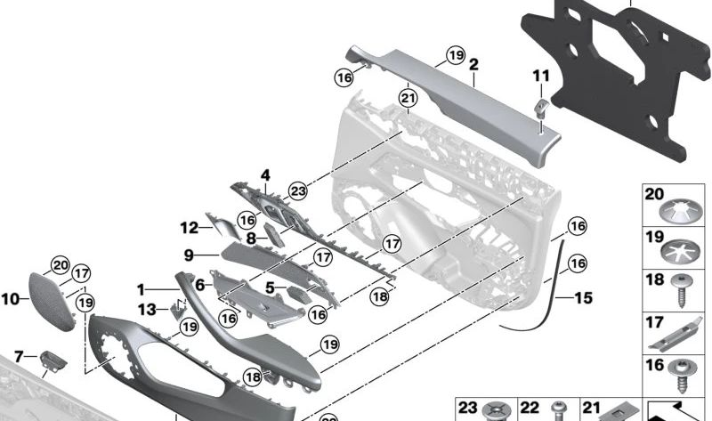 Bolso da porta dianteira esquerda OEM 51415A46BF7 para BMW G26 (Série 4 Gran Coupe). BMW originais.