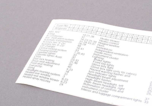 Autocollant de couverture de fusible OEM 61138373448 pour BMW E36. BMW d'origine.