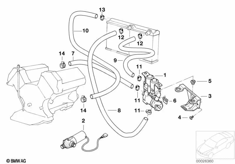 Right radiator-water valve hose for BMW 7 Series E38 (OEM 64218391121). Original BMW.