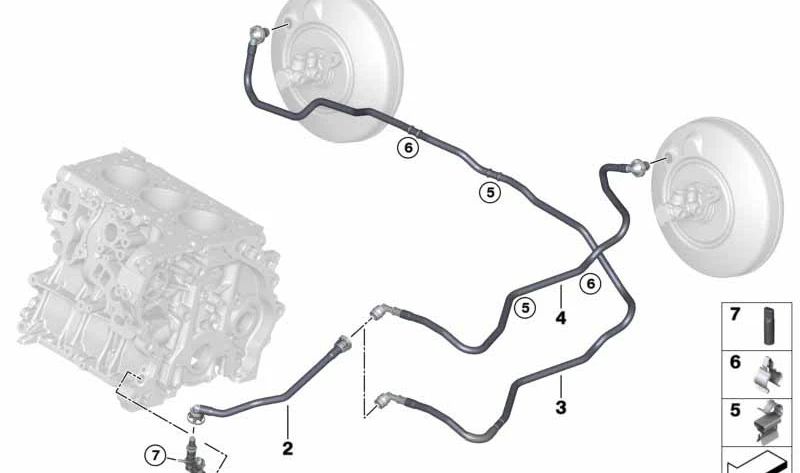 Tubo de vacío OEM 11668650787 para BMW F40, F44, F45, F46, F48, F49, F39 y MINI F54, F55, F56, F57, F60. Pieza original BMW y MINI.