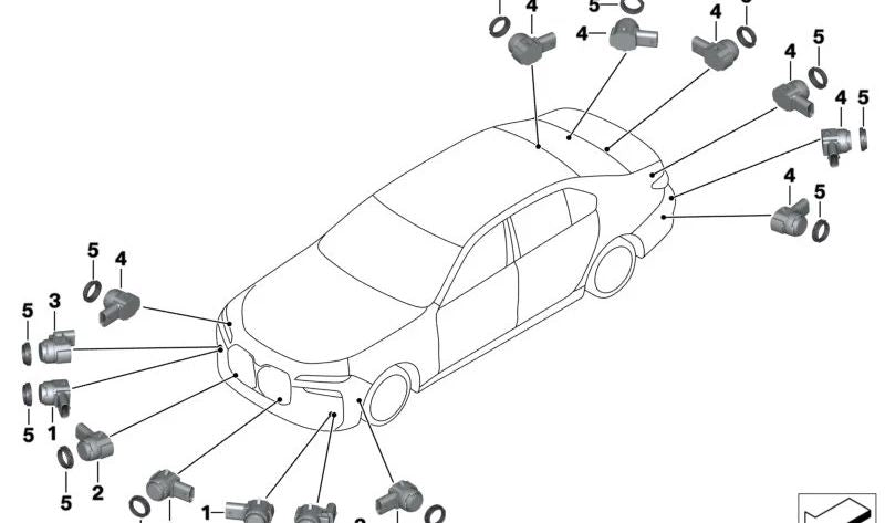 Sensor ultrasónico PDC/PMA Frozen Deep Grey II OEM 66205A2DA48 para BMW G60, G61, G68, G70, G73, G90, G99, X3 G45, X3L G48... y más. Original BMW.