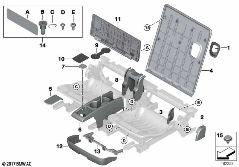 Rücksitzklammer OEM 52309143611 für BMW F46 Gran Tourer, X5 E70, X5 F15... und mehr. Original BMW.