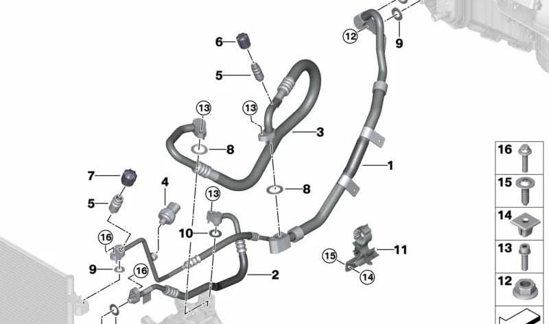 Tubería de refrigerante doble OEM 64539496578 para BMW X5 G05, X5 G05N, X6 G06, X6 G06N, X7 G07, X7 G07N. Original BMW.