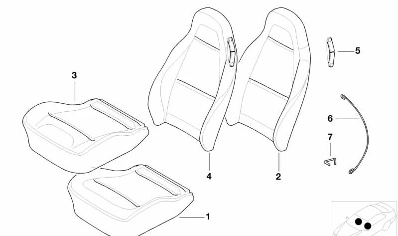 Funda de asiento de cuero OEM 52102693087 para BMW E36 y Z3. Color negro (Q6SW SCHWARZ). Repuesto original BMW. Compatible con asientos deportivos delanteros.
