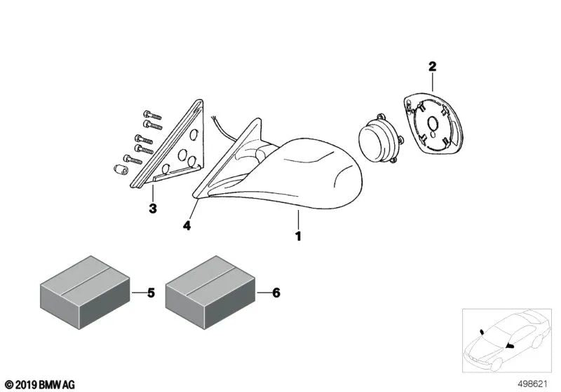 Cristal de espejo derecho OEM 51162270683 para BMW E36, E46, E39... y más. Original BMW.
