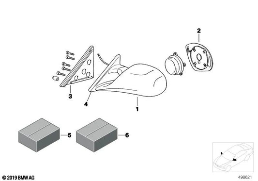 Cristal de espejo derecho OEM 51162270683 para BMW E36, E46, E39... y más. Original BMW.