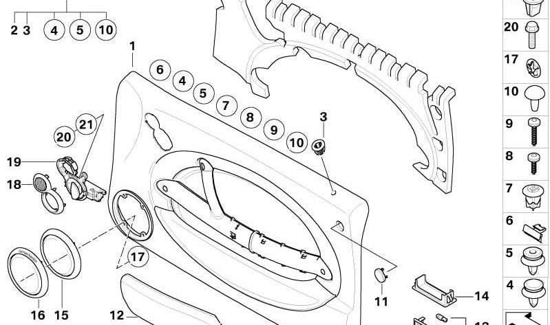 Embellecedor tirador interior puerta izquierda OEM 51417119247 para MINI R50, R52, R53, One, Cooper, Cooper S (2000–2006). Original MINI.